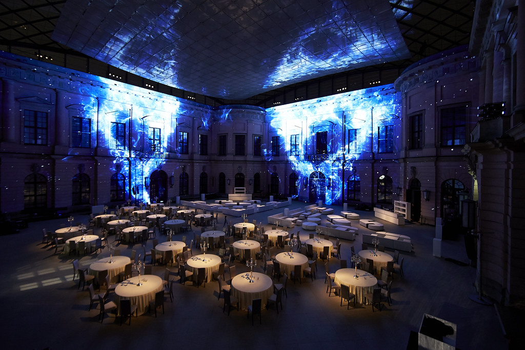 group of people in front of stage